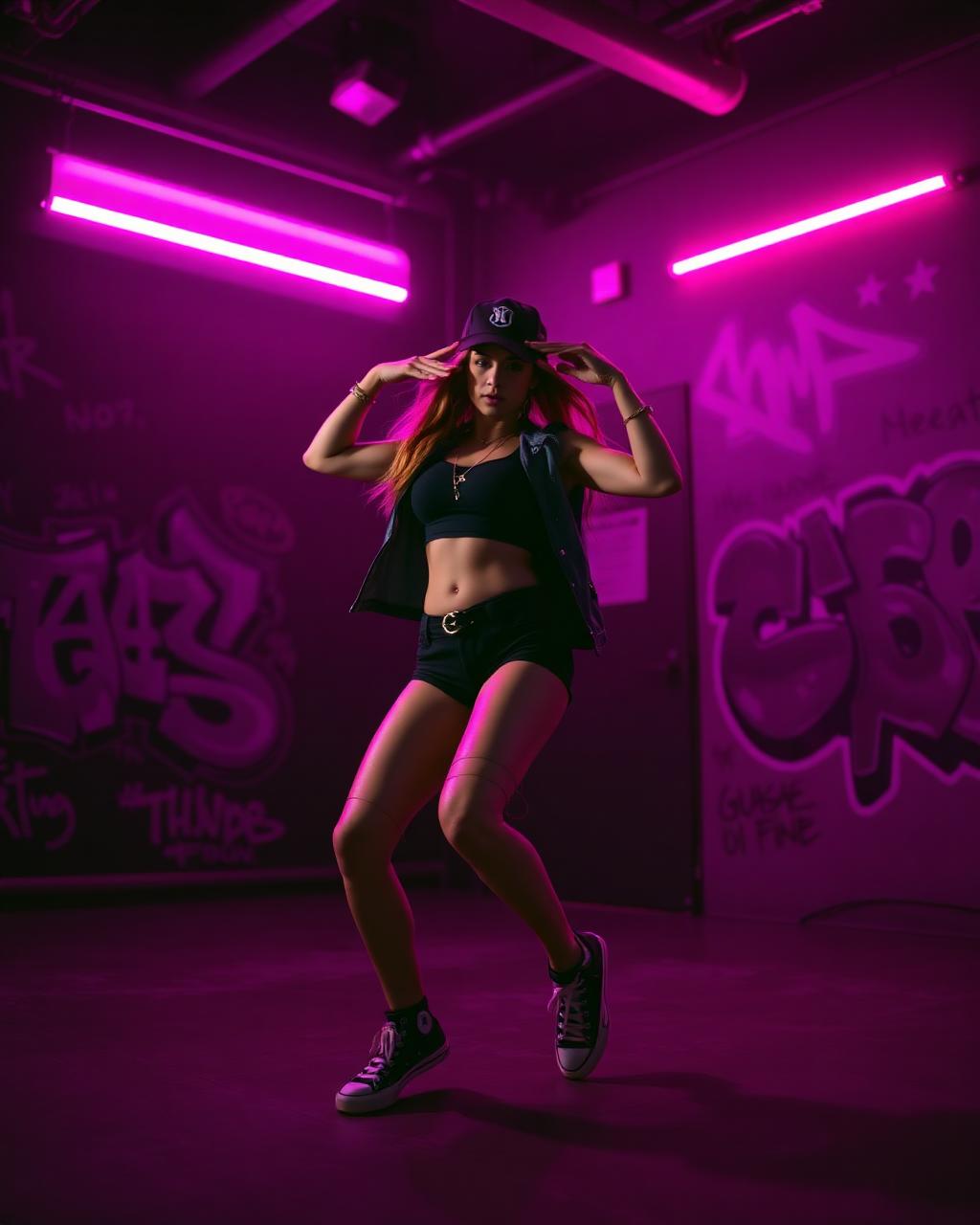 Reggaeton dancer under pink neon